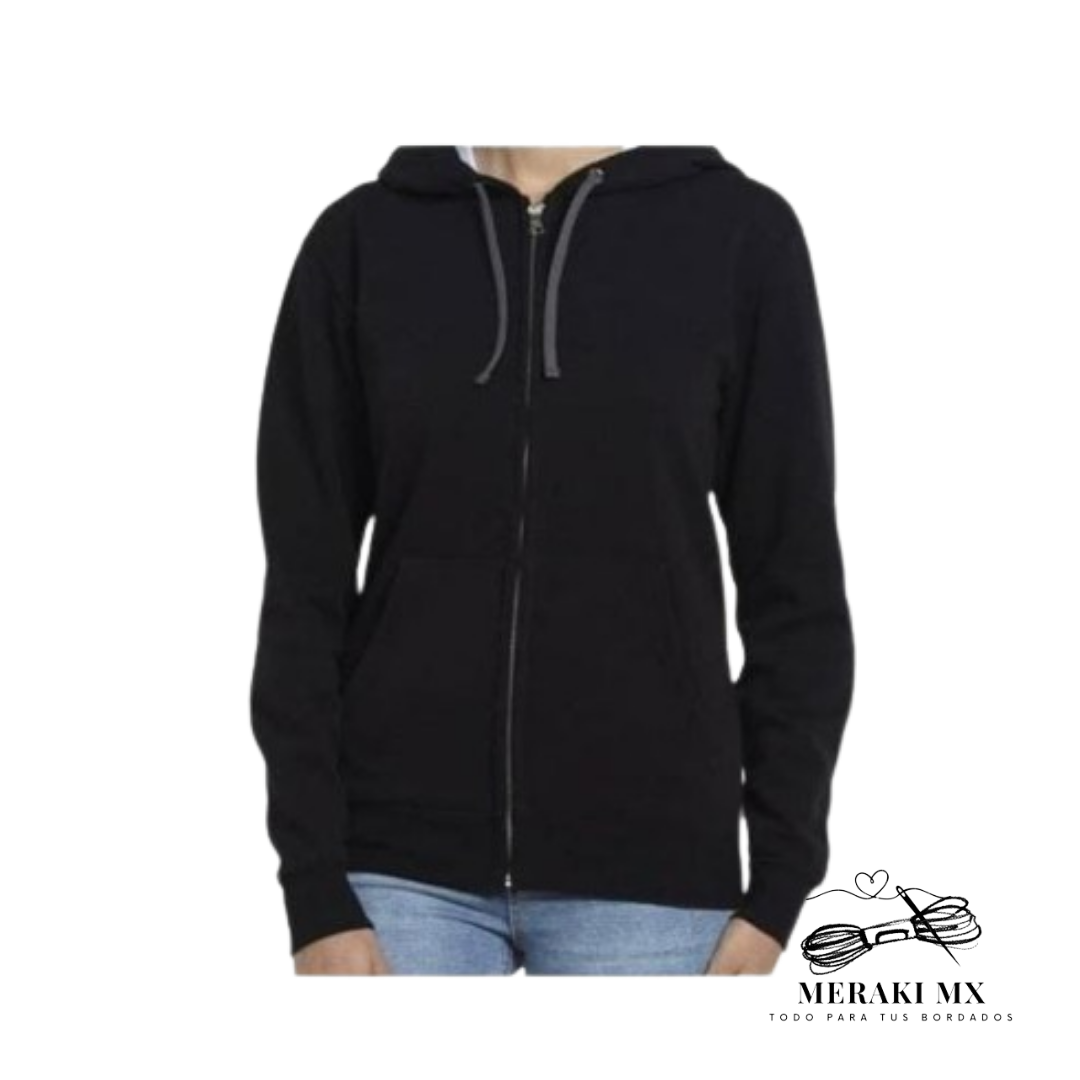 Sudadera con capucha, cangurera y cierre color negro- caballero