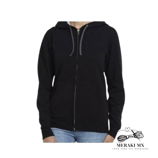 Sudadera con capucha, cangurera y cierre color negro- caballero