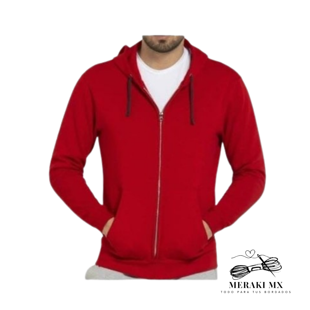 Sudadera roja capucha y cierre- unisex