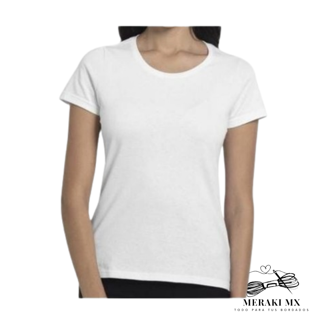 Playera cuello redondo color blanco para dama- chica