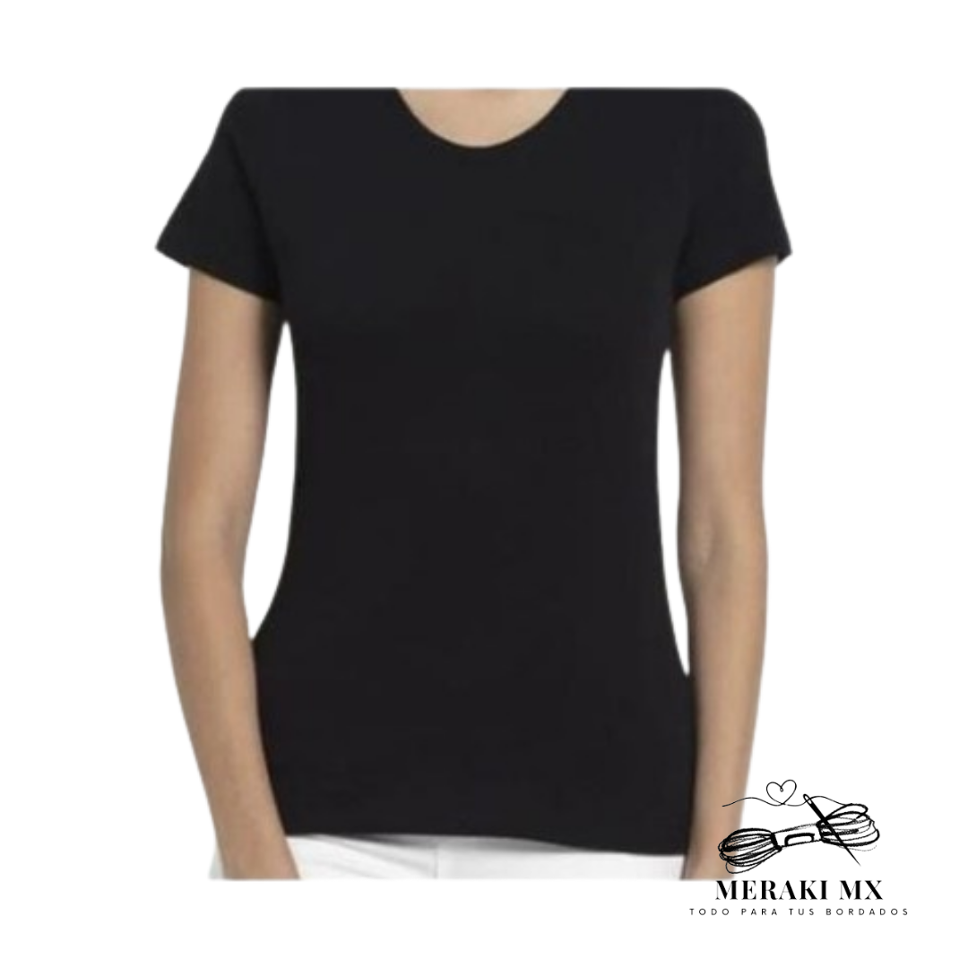 Playera cuello redondo color negro para dama- chica